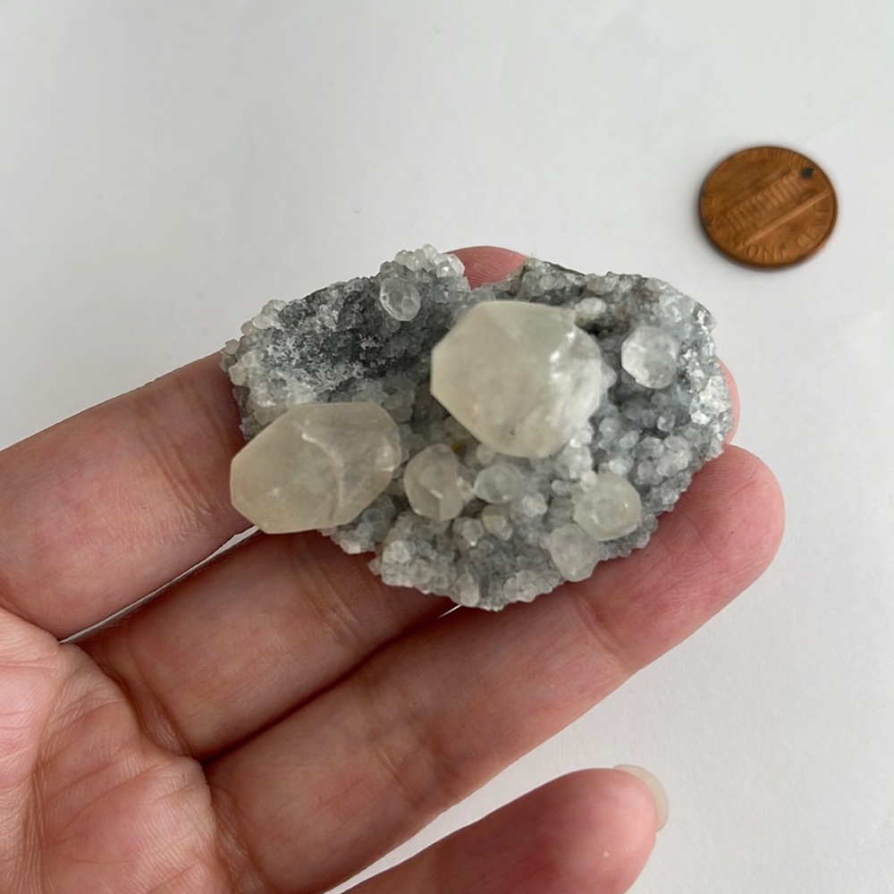 Calcite and quartz crystal specimen